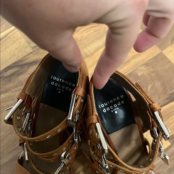 Laurence Decade Paris Brown Leather Strappy Buckle Heeled Sandals Size 39 - Picture 2 of 11